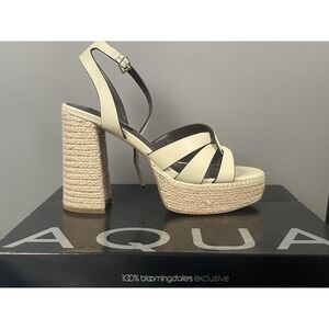 Aqua Sandals Womens Size 7.5 White AQ-GYEN Espadrille Platform Block Heel Shoes